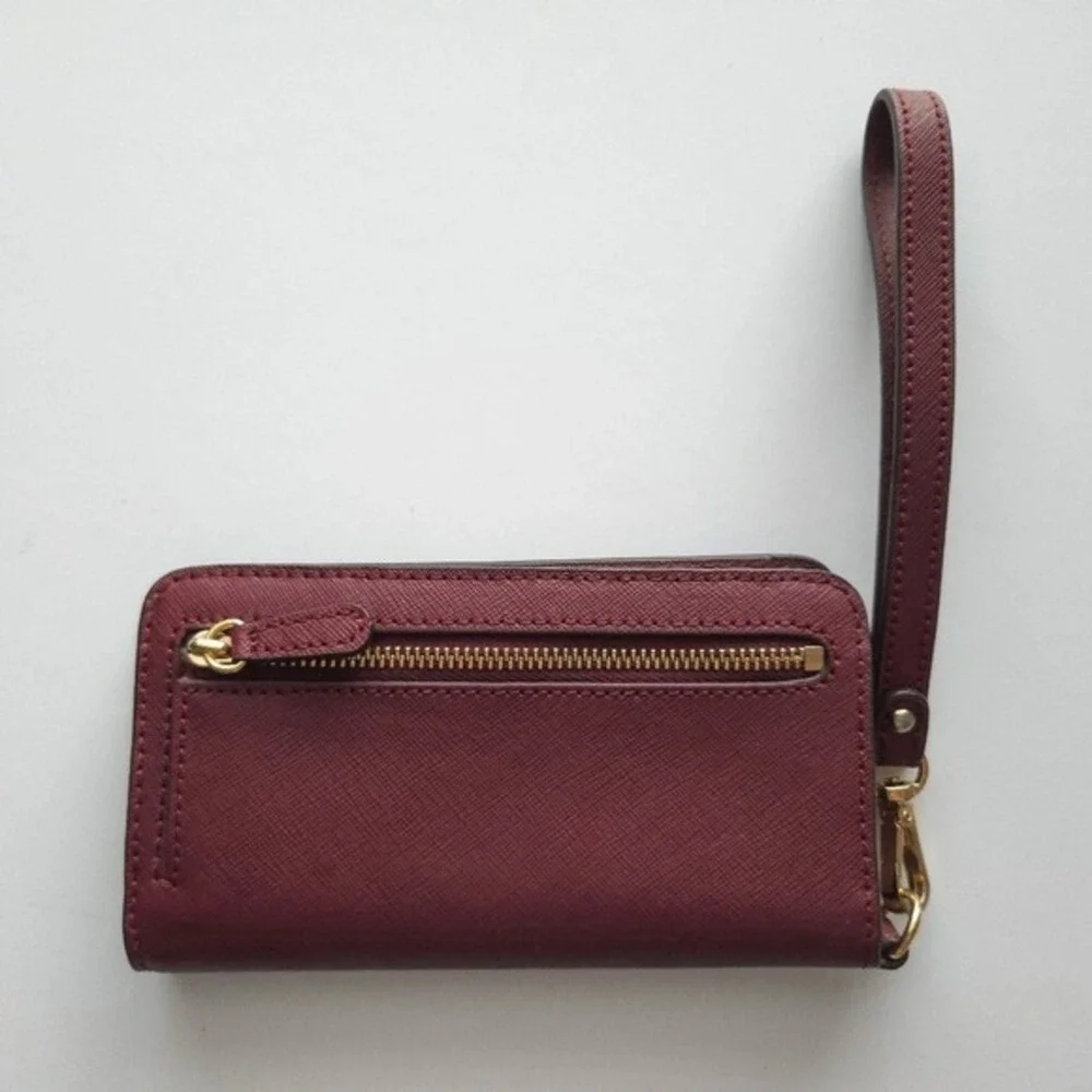 Michael Kors Maroon Red Saffiano Leather Bifold Snap Wristlet Wallet‎ - Picture 2 of 6